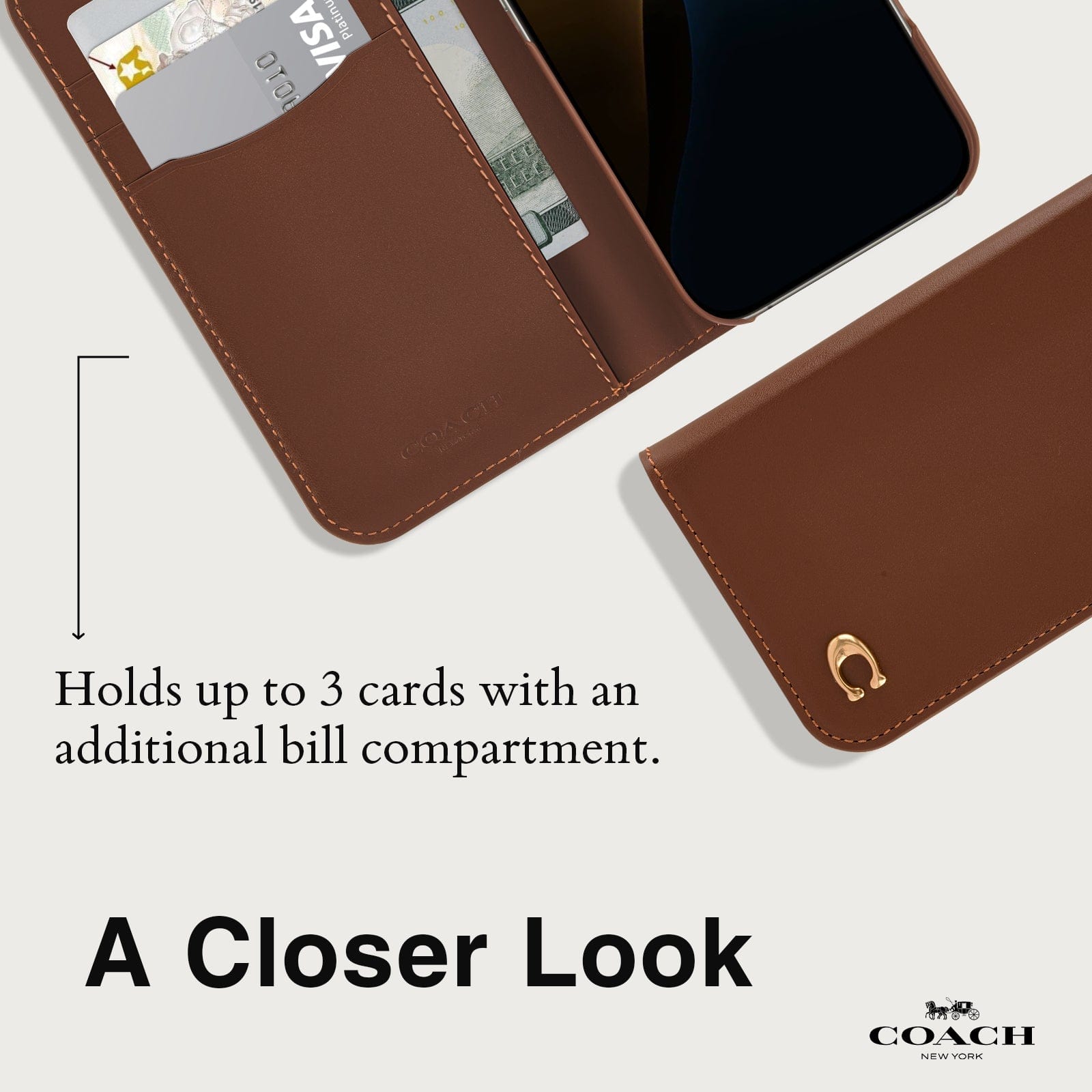 HOLDS UP TO 3 CARDS WITH AN ADDITIONAL BILL COMPARTMENT