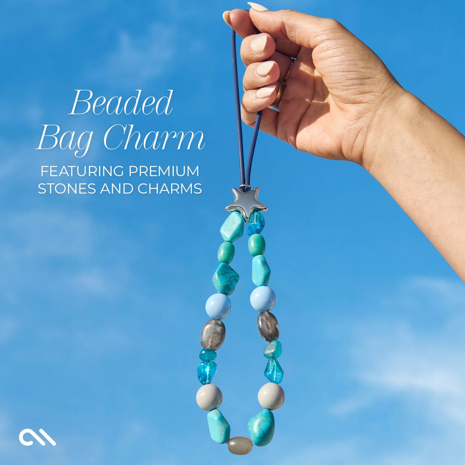 BEADED BAG CHARM FEATURING PREMIUM STONES AND CHARMS #color_turquoise stone