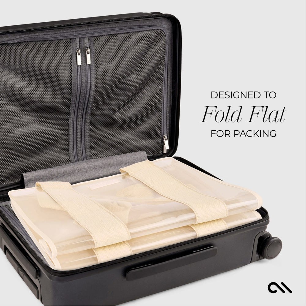 DESIGNED TO FOLD FLAT FOR PACKING #color_ecru raffia bow