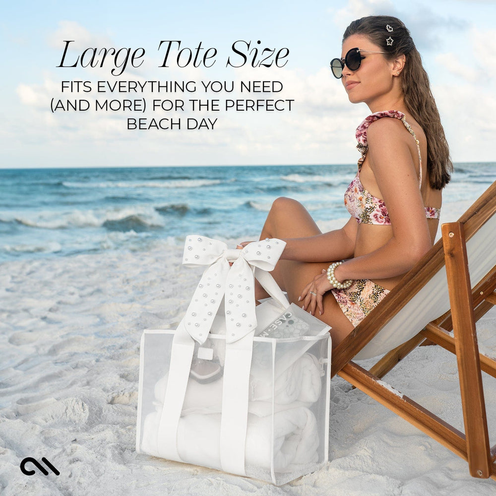 LARGE TOTE SIZE FITS EVERYTHING YOU NEED AND MORE FOR THE PERFECT BEACH DAY #color_ivory pearl bow