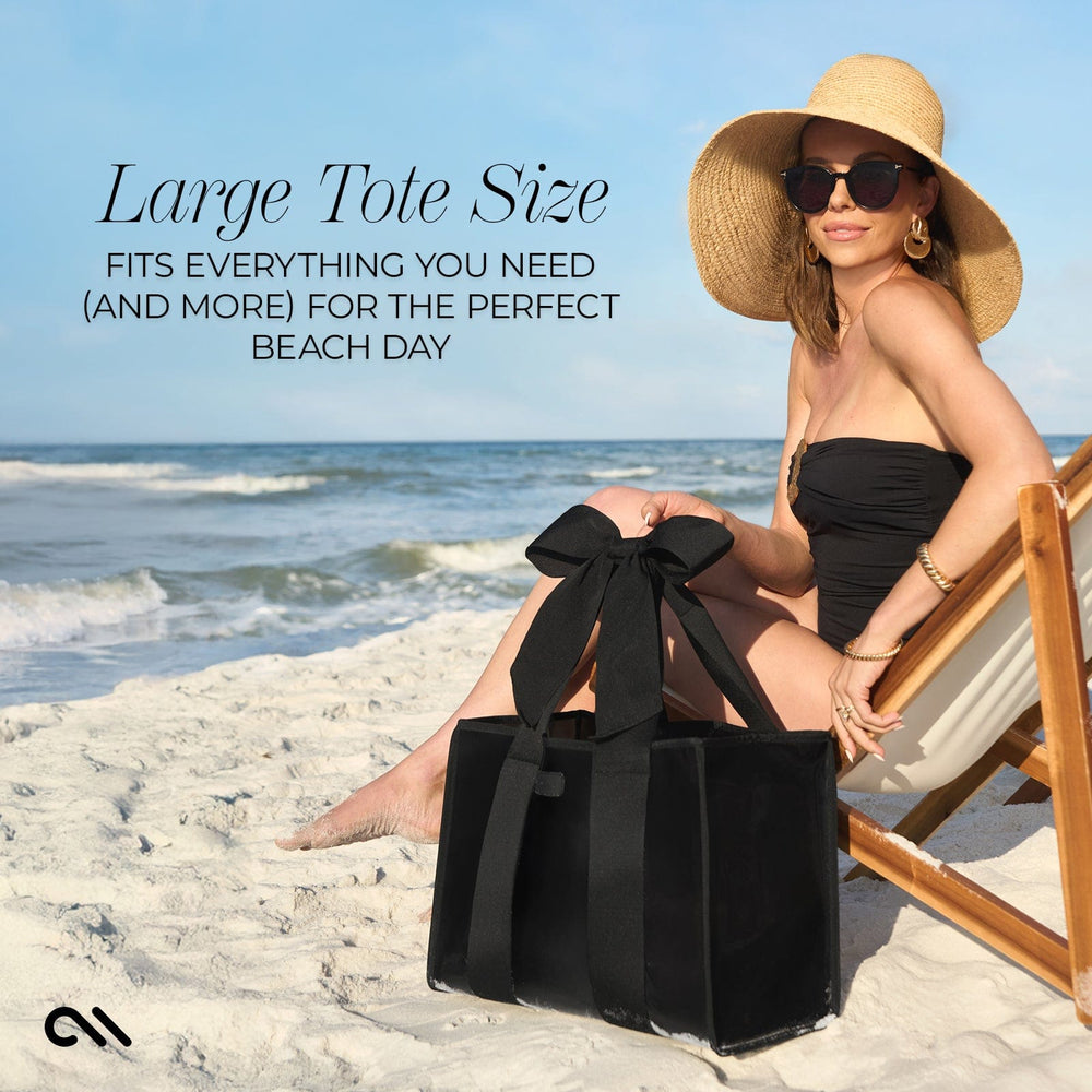 LARGE TOTE SIZE FITS EVERYTHING YOU NEED FOR THE PERFECT BEACH DAY #color_midnight black bow