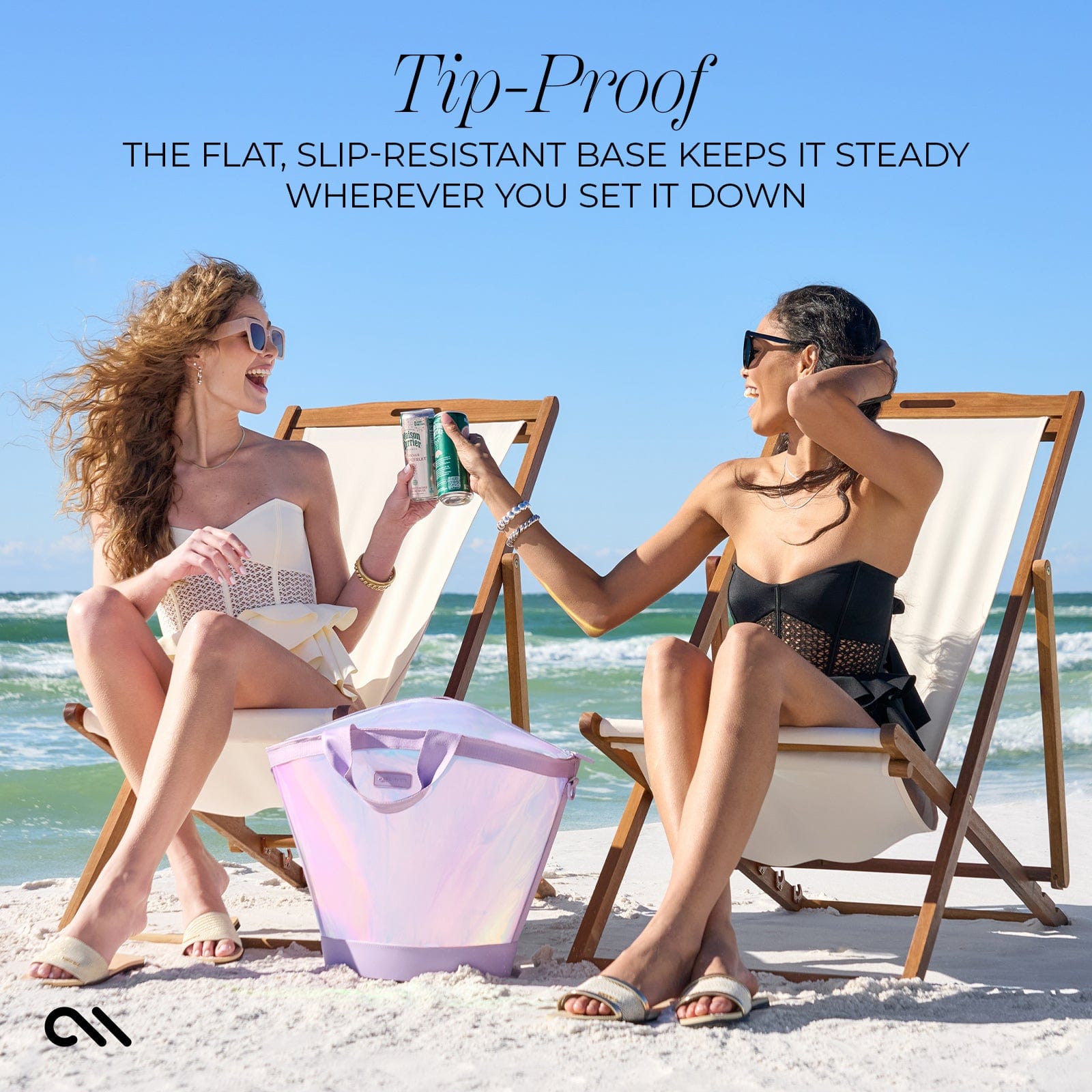 TIP-PROOF. THE FLAT, SLIP RESISTANT BASE KEEPS IT STEADY WHEREVER YOU SET IT DOWN