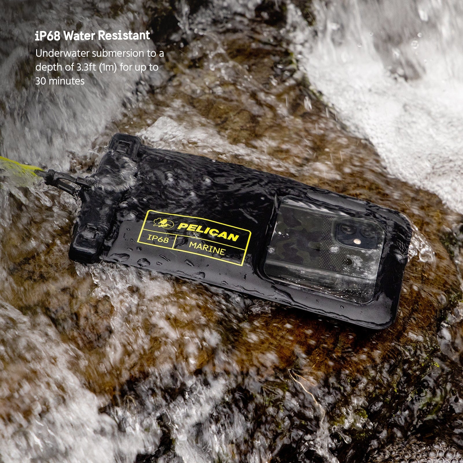 ip68 Water Resistant. Underwater submersion to a depth of 3.3ft (1m) for up to 30 minutes