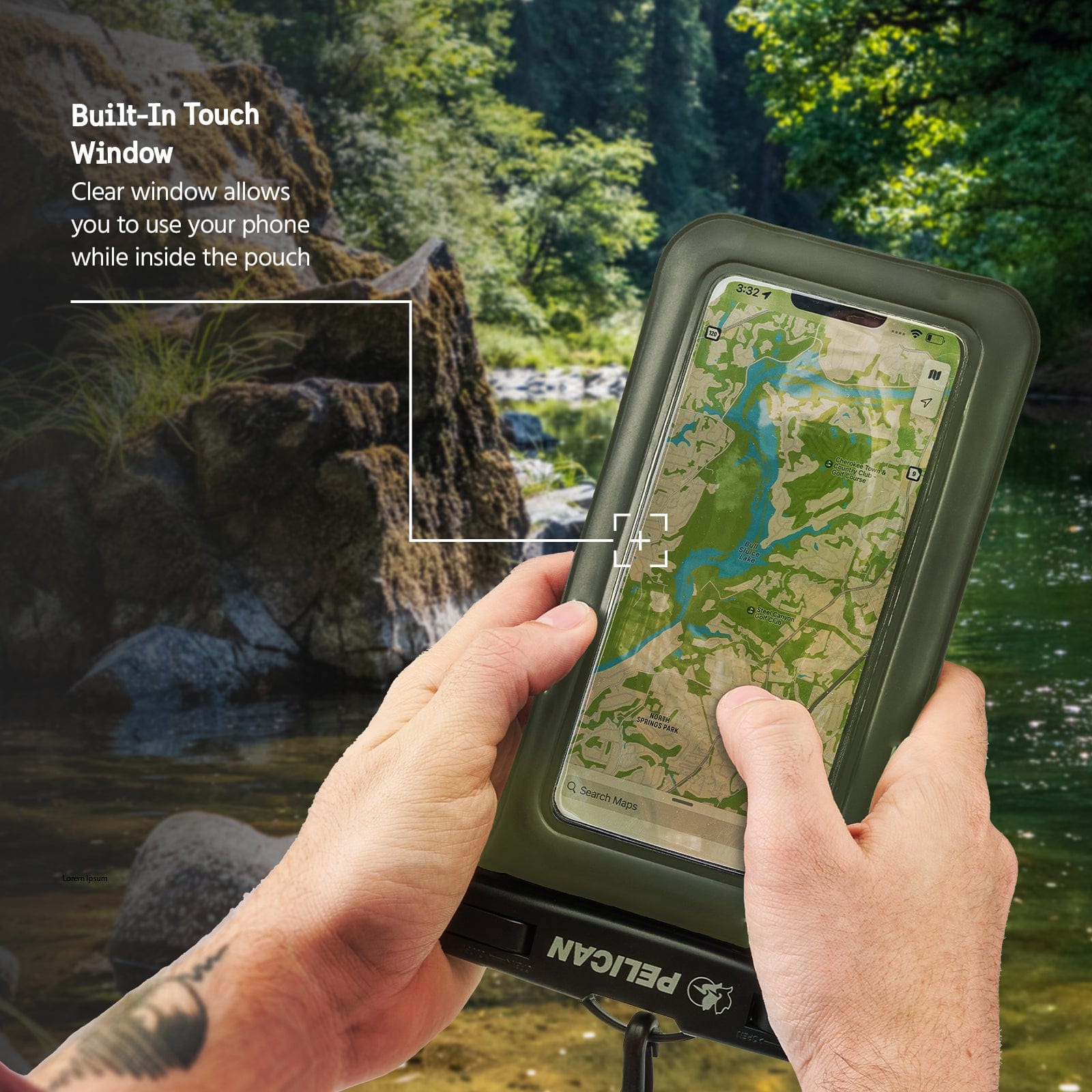 Built-In Touch Window. Clear Window allows you to use your phone while inside the pouch.