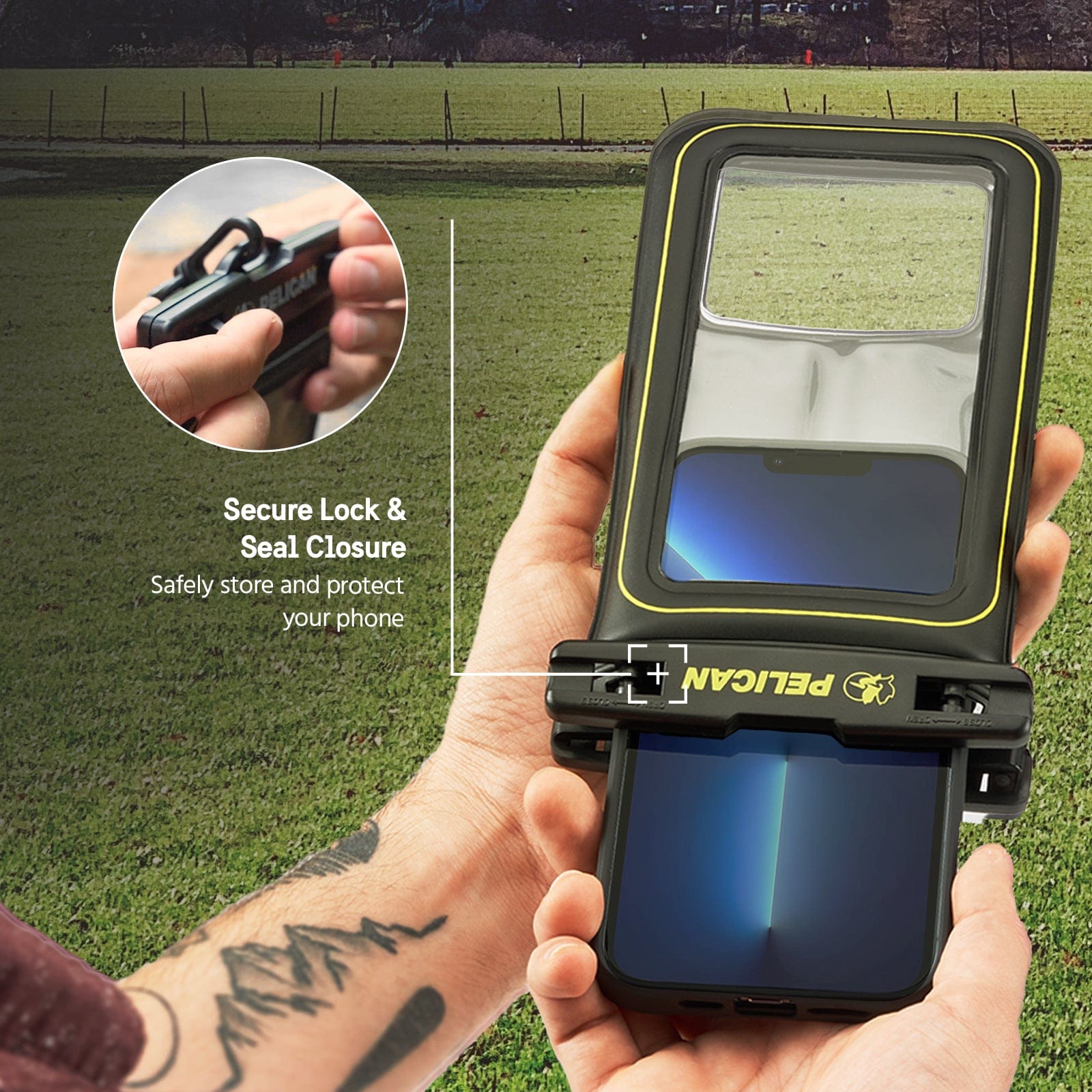 Secure Lock & Seal Closure. Safely store and protect your phone. 