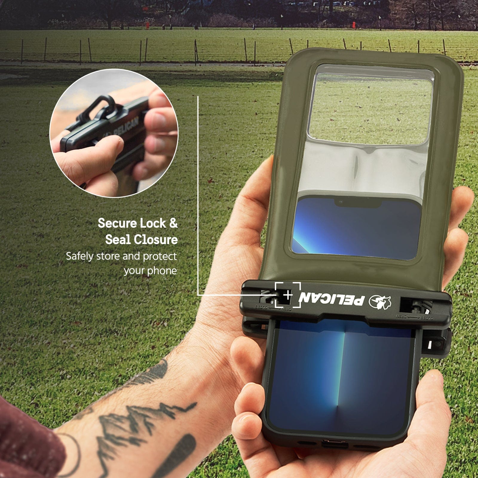 Secure Lock & Seal Closure. Safely Store and protect your phone.