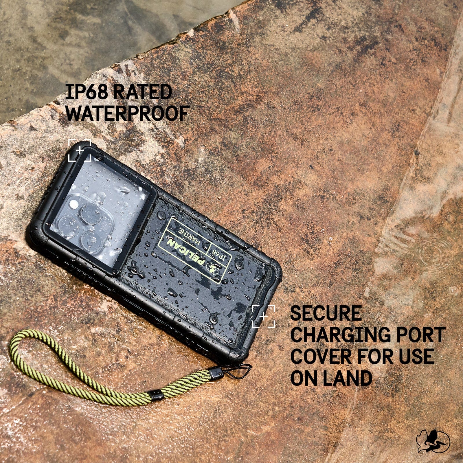 IP68 RATED WATERPROOF. SECURE CHARGING PORT COVER FOR LAND USE