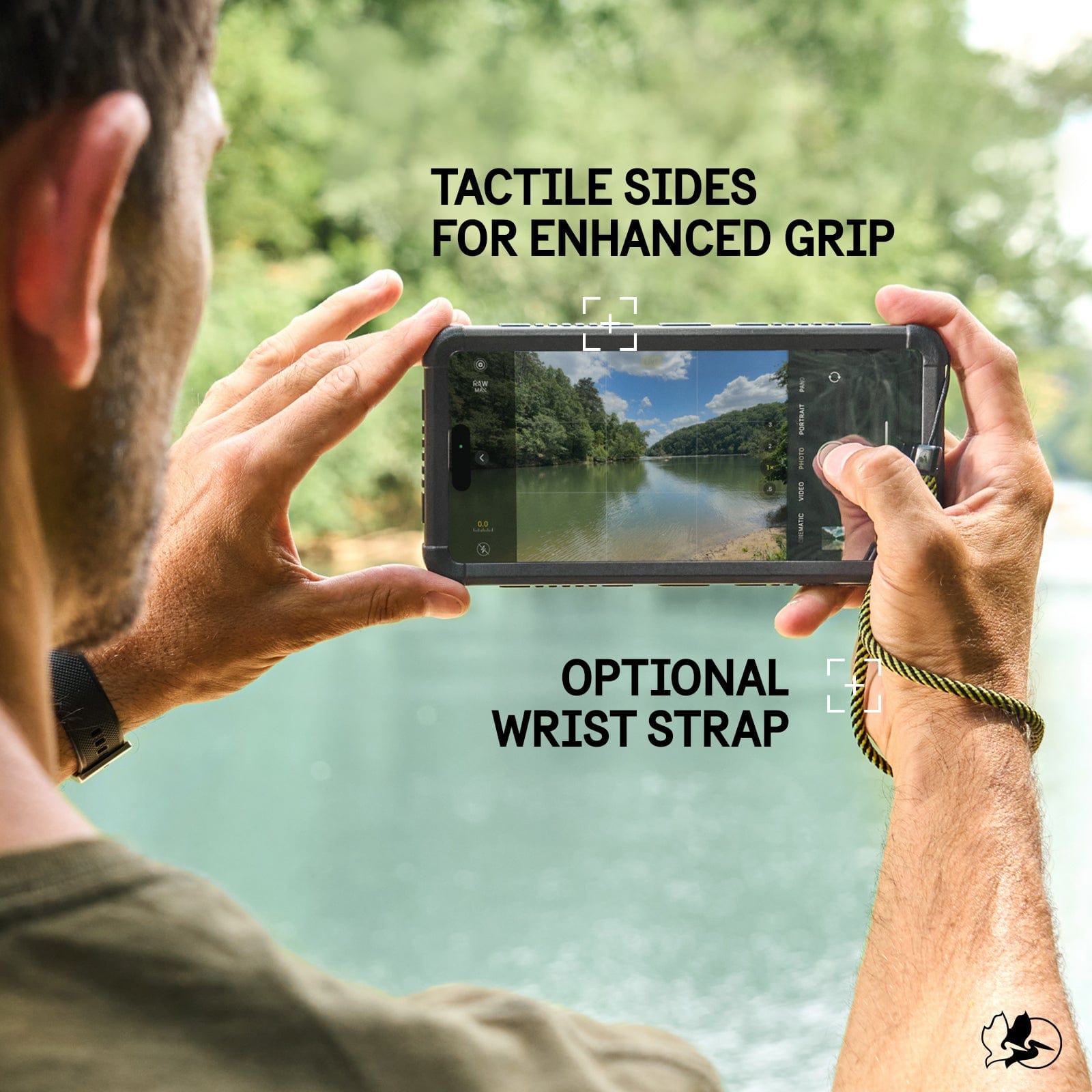 TACTILE SIDES FOR ENHANCED GRIP. OPTIONAL WRIST STRAP