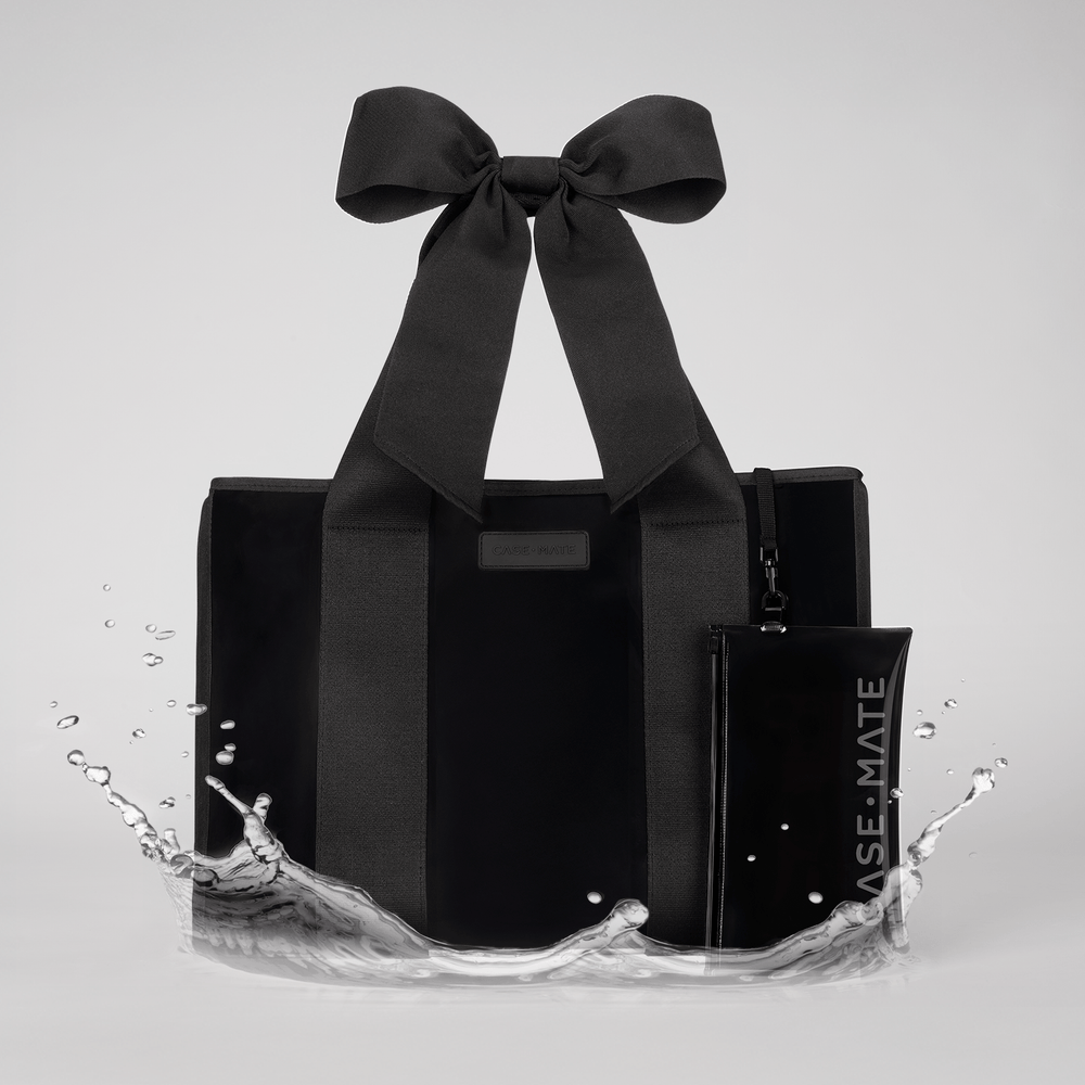 Special Edition Bow Beach Tote With Phone Pouch - Midnight Black #color_midnight black bow