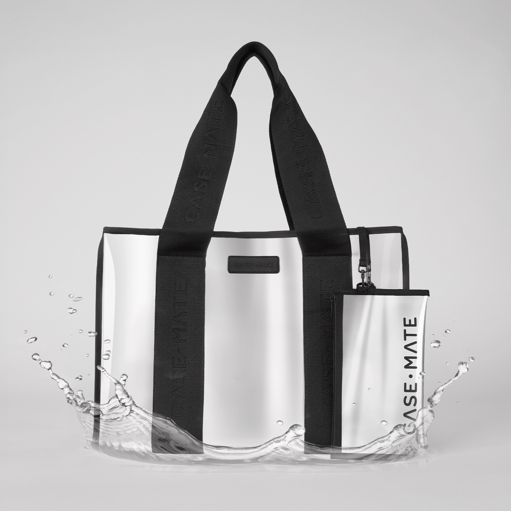 Silver Chrome Beach Tote With Phone Pouch #color_silver chrome